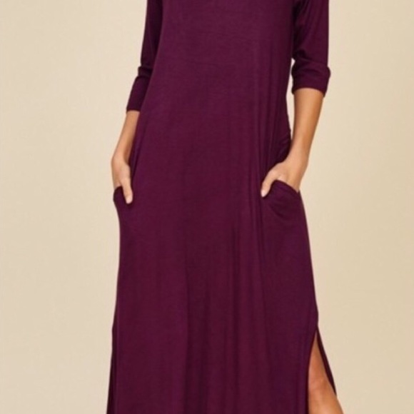 WINE/EGGPLANT MAXI DRESS WITH POCKETS - Picture 2 of 8